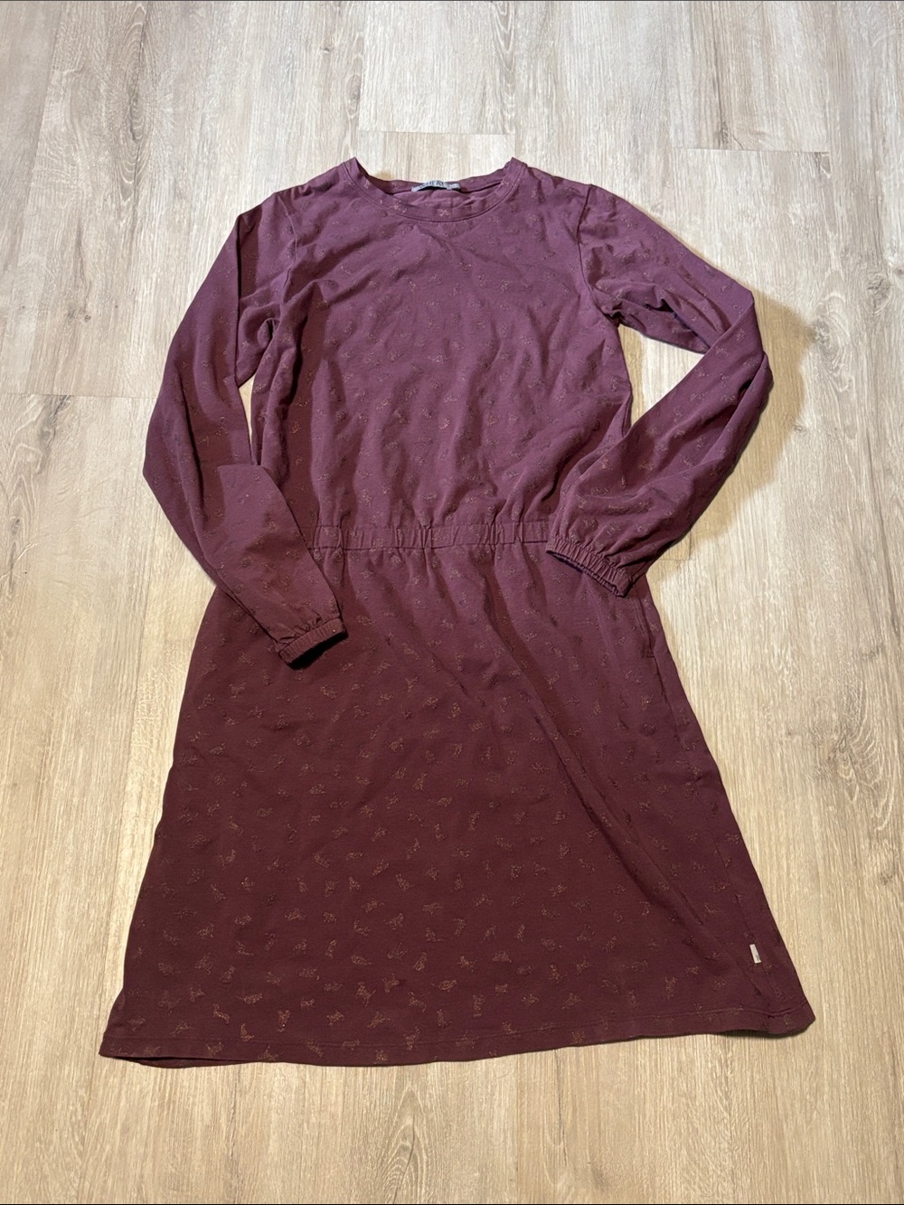 Wheat Girls' Long Sleeve Burgundy Cat Print Knit Dress